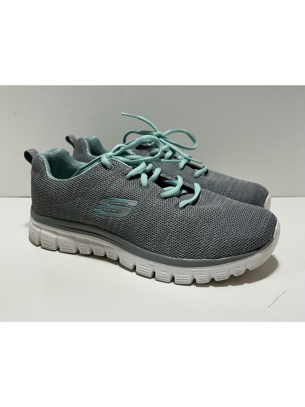 SKECHERS Sport Graceful Twisted Fortune Sneakers Gray Mint Tie #12614 Womens 9